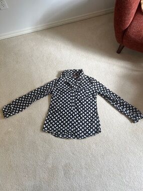 Merona Black & White/Cream Patterned Long-Sleeve women’s Blouse XS P